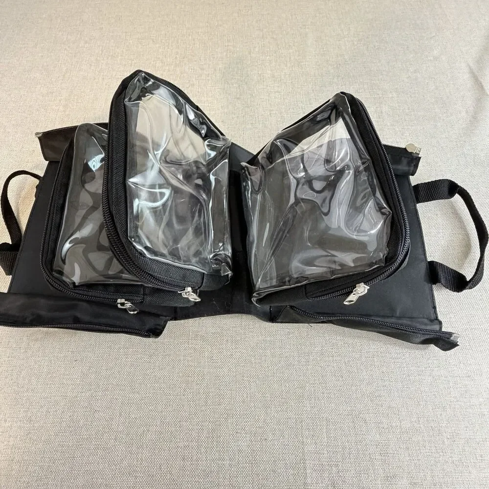 Professional Makeup Artist Bag Fold Out Organizer Clear Zipper Pouches Black